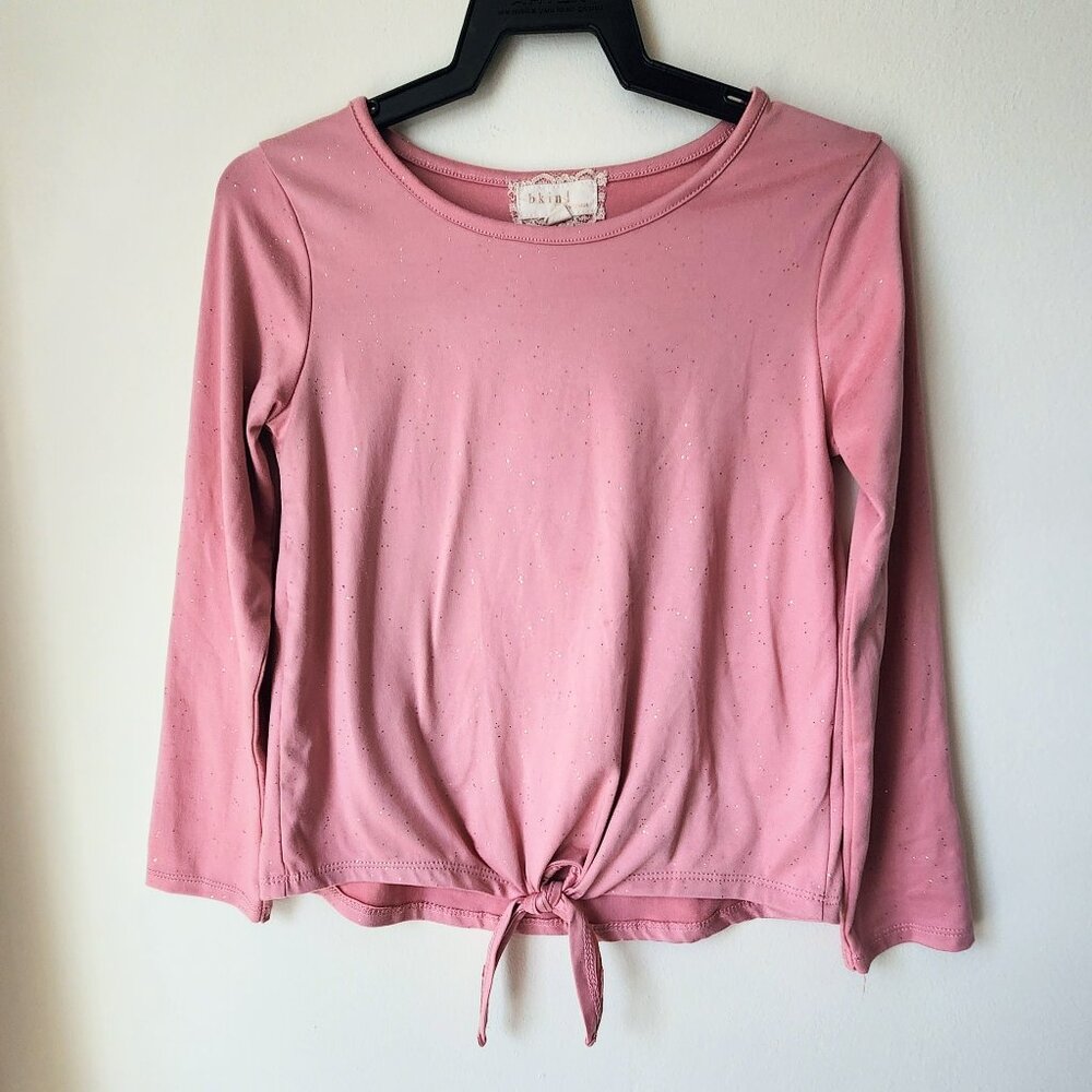 Biweech Girls Bkind size 6-7 Pink Gold Glitter Tie Front Long Sleeve Top blouse